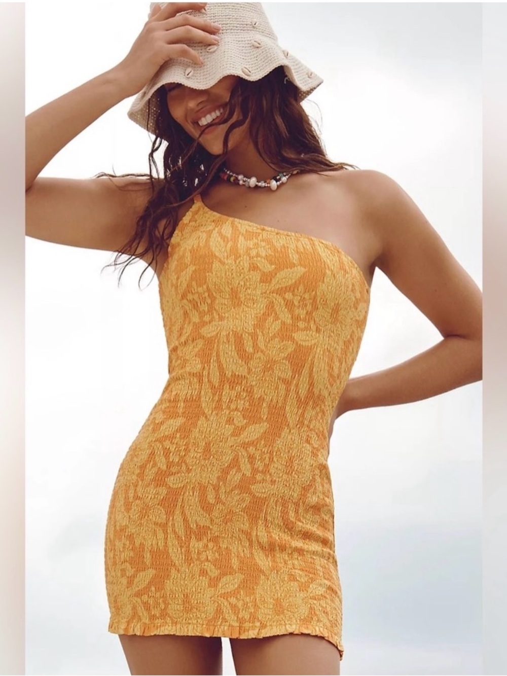l*space Yellow and Orange Floral Smocked Mini Dress